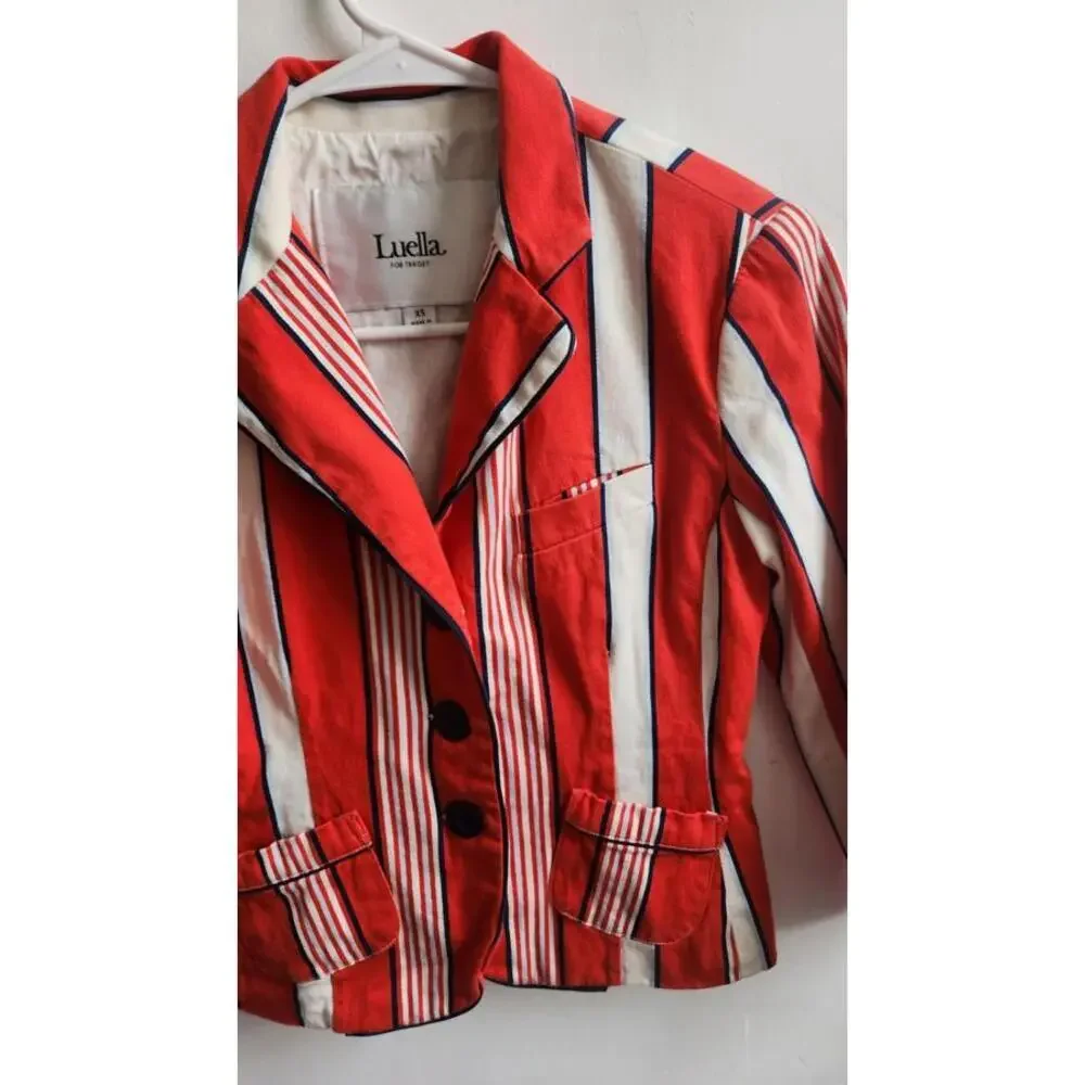 Luella Target red white blue stripe Carnaby Street fitted jacket pockets XS - Picture 3 of 8